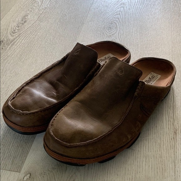 Olukai Mens Moloa Brown Premium Leather Slip On